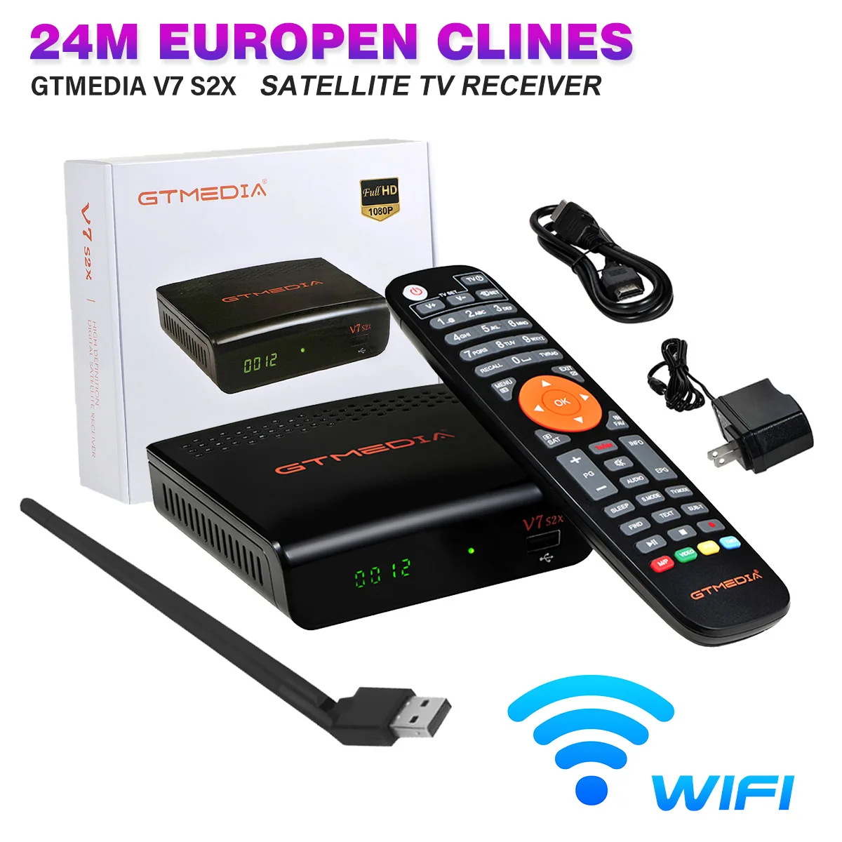 Gtmedia-decodificador satelital DVB-S2 V7S2X, HD, 1080P, medios DVB-S2 V7S GT, HD, H.265, TV Box alimentada por Control remoto v7
