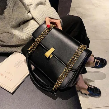 

Small Solid Color Pu Leather Crossbody Bags For Women 2020 Chain Design Shoulder Messenger Bag Female Travel Handbags