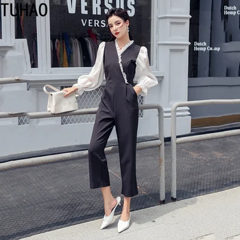 

Office Ladies Ruffles Jumpsuits Women Overalls Rompers Sexy V-neck Elegant Jumpsuits High Waist Long Playsuit 2020 WM29