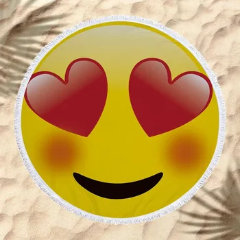 

Microfiber round Beach Towel Bath Towel Facial Expression Printed Webbing SU 150cm Adult Colorful Quicksand Pattern