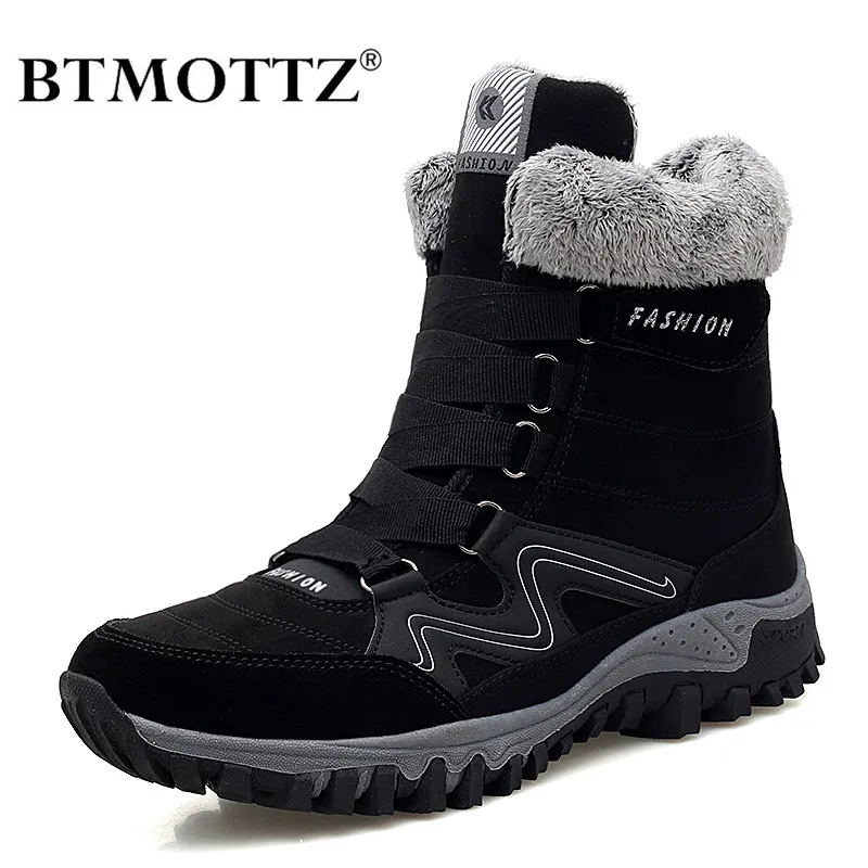 Leather Men Boots Winter with Fur Super Warm Snow Boots Men Winter Work Casual Shoes Sneakers High Top Rubber Ankle Boots Female