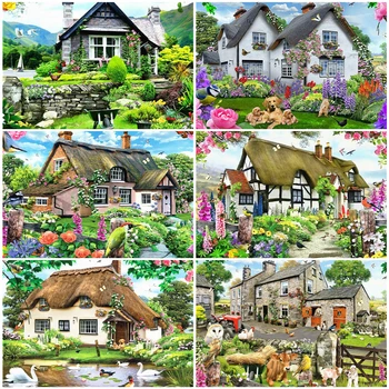 

AZQSD Paint By Number Canvas Painting Kits House Unframe DIY Handpainted Gift Adult Coloring By Numbers Landscape Home Decor