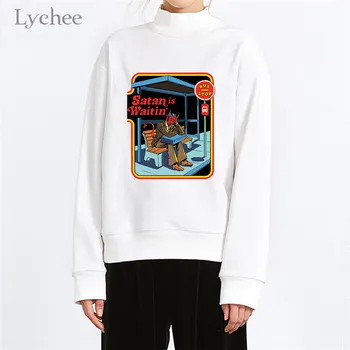 

Lychee Harajuku Women Devil Print Crew Sweatshirt Casual Autumn Sweatshirts Tops Basic Long Sleeve Female Sweatshirt Pullovers