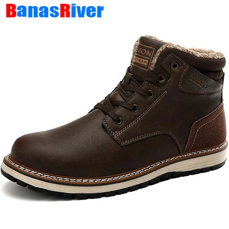 

New Fashion Winter Men's Boots Warm Plush Fur Snow Walking Sneakers Leather Ankle Outdoor Men Western Shoes Zapatillas Hombre