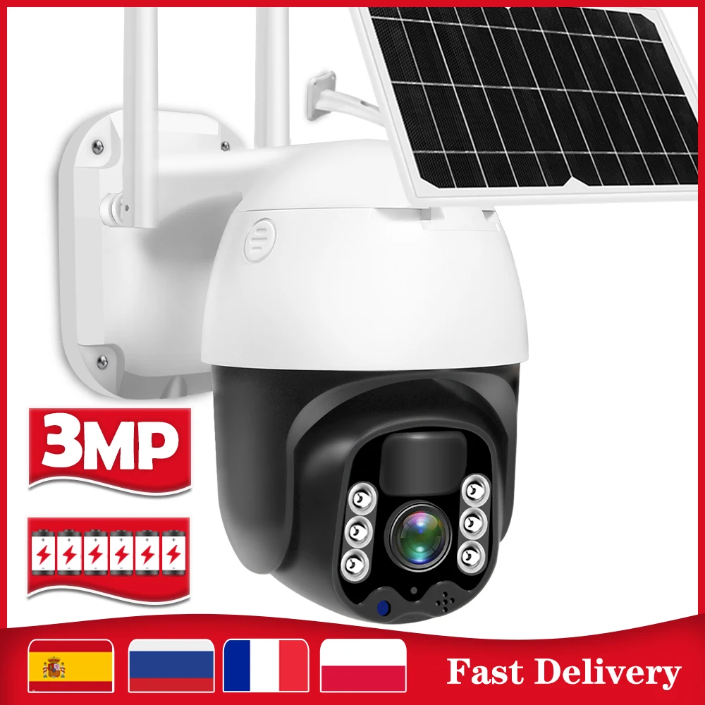 3MP HD WIFI камера наружная солнечная панель Питание PTZ перезаряжаемая батарея