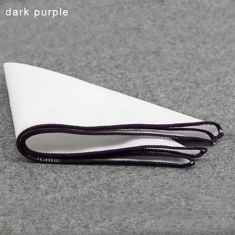 dark purple Цветные подарочные носовые платки с окантовкой, деловые принадлежности для свадебной вечеринки, Карманный платок 23*23 см, белый Хлопковый носовой платок для отдыха, 1 шт - Цвет: dark purple