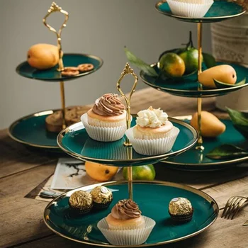 

1Pc Creative Two-layer Fruit Plate with Golden Rim Delicate Pastry Dessert Tray Party Storage Dish (Double-layer Small String Di