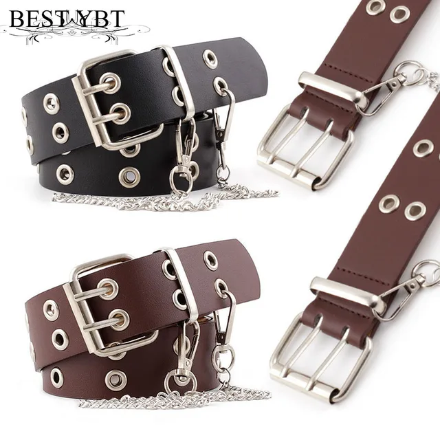 Best YBT Women Belt Imitation Leather Pin Buckle Belt New Punk Wind Jeans Fashion Individual Decorative With Chain Women Belt 4