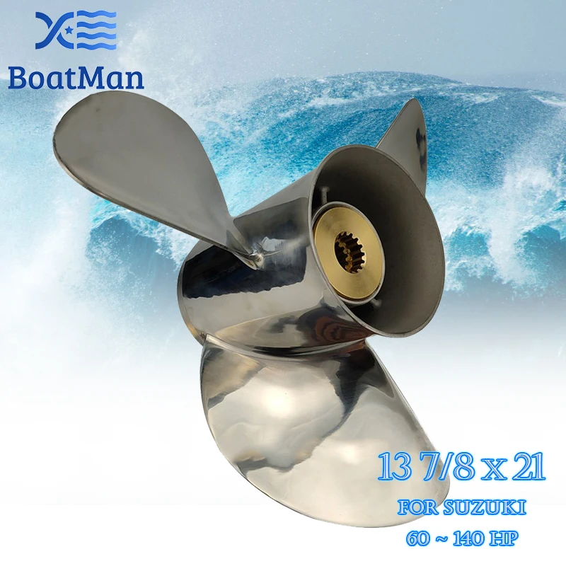 Outboard Propeller 13 7/8x21 For Suzuki Engine 60-140 HP Stainless Steel 13 Tooth splines Outlet Boat Parts 58200-92J70-000 bernardo propeller 13 7 8x21 fit suzuki outboard engines df60 dt75 dt85 dt140 stainless steel 13 tooth spline rh 58200 92j60 000