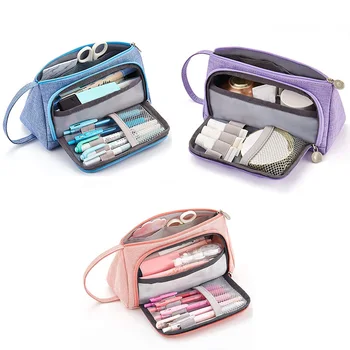 

Big Capacity Colored Linen Storage Pouch Marker Pen Pencil Case Stationery Bag Holder for Middle High School Office College Chri