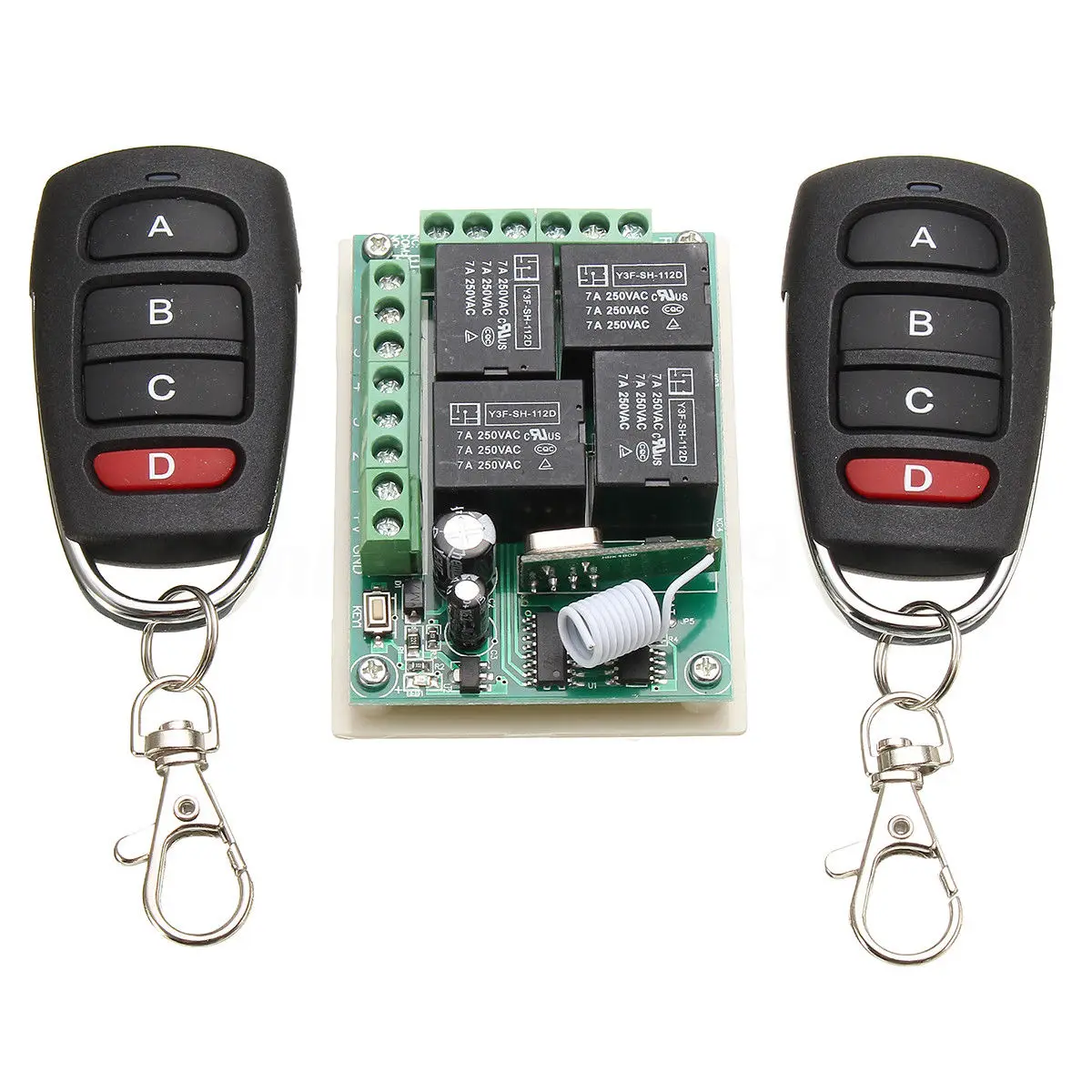 

AC 110-240V or DC 0-28V 4CH Relay RF Wireless Remote Control Switch Receiver&2pcs Transmitter Sensitivity -105dBm 8mA