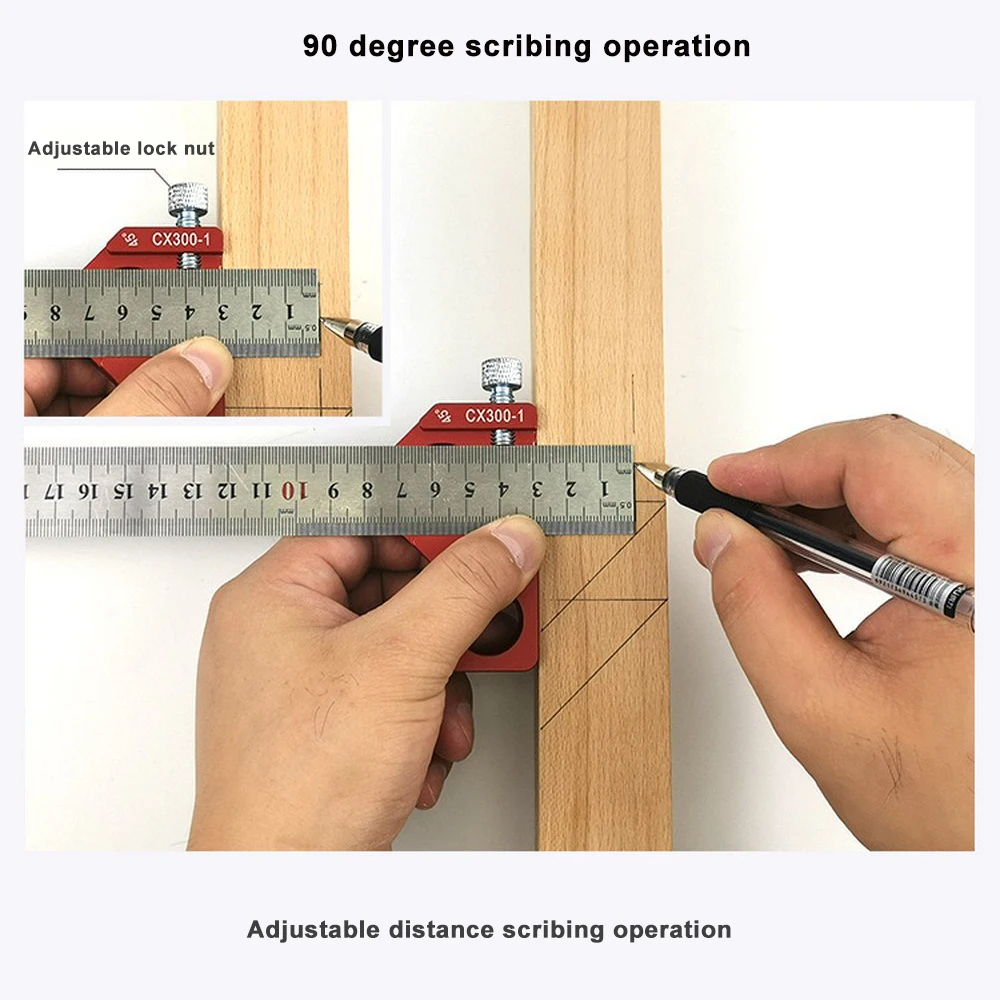 AluminumCX300-2 сплав 300 мм шкала измерения скрайбирования линейка; Деревообработка для пальцев, искусственные бриллианты, Т-образный отверстие линейка маркировки инструментов, набор ручных инструментов