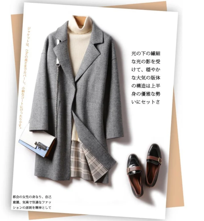 Осенне-зимнее пальто, женская одежда, Новое Женское пальто с большим карманом, в елочку, в клетку, толстое Женское пальто средней длины