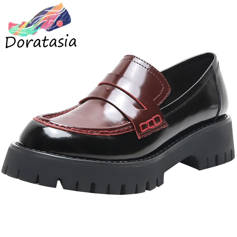

DORATASIA new office lady pumps genuine leather sewing waterproof platform chunky heel shallow pumps women spring shoes woman