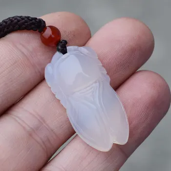 

Women's Agate Necklace Pendant White Ice Chalcedony Cicada are Sing Jades Pendant Gift for Female's Fine Jewelry Free Rope