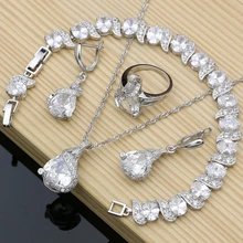 Шарм Свадебные 925 серебряные Свадебные украшения наборы Docoration для женщин серьги кольцо дропшиппинг Набор браслетов и ожерелье