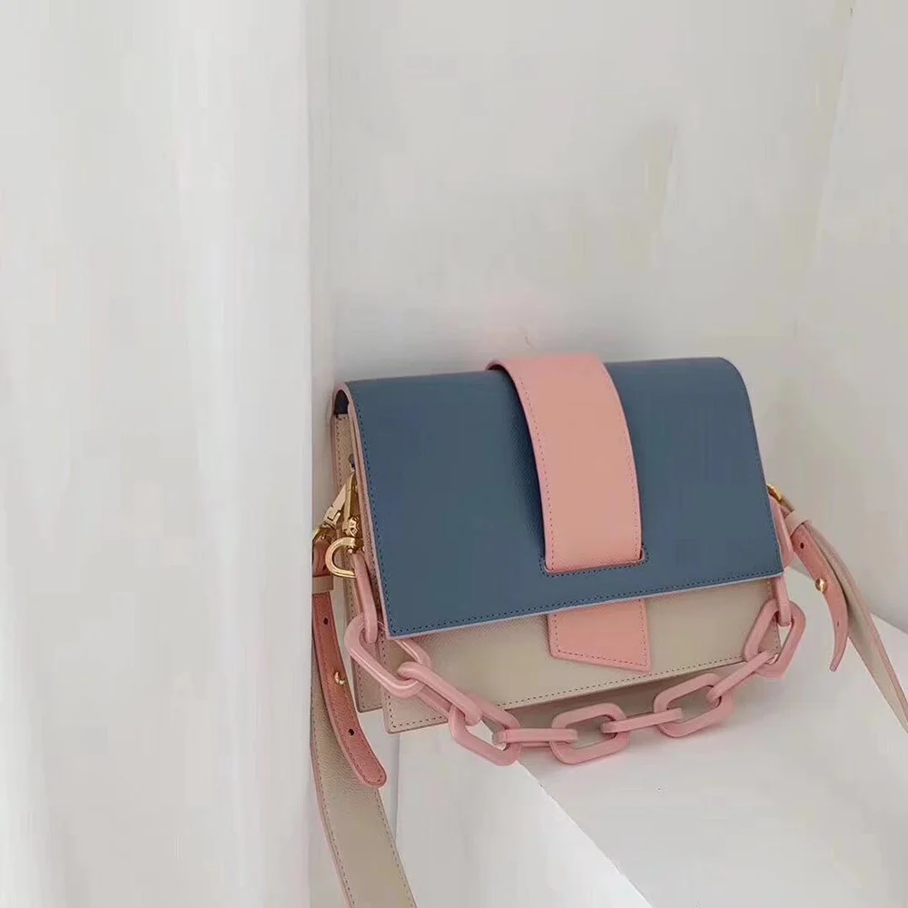 

Korean Dog Teeth Colorful Small Square Bag 2019 New Hand Thick Chain Women's Bag Luxury Handbags Women Bags Designe