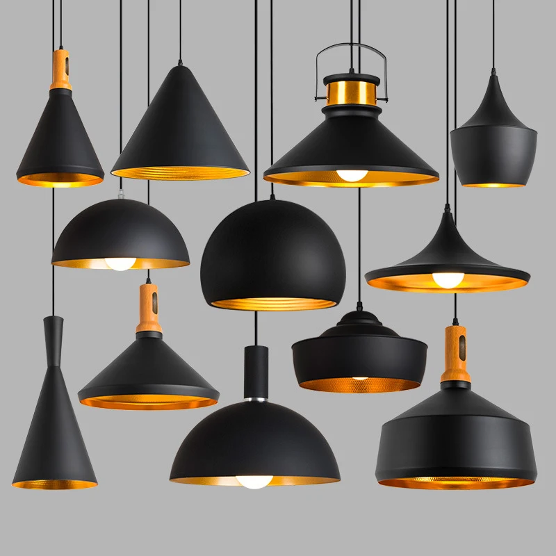 Фото Подвесные светильники E27 в скандинавском ретро-стиле промышленные черные
