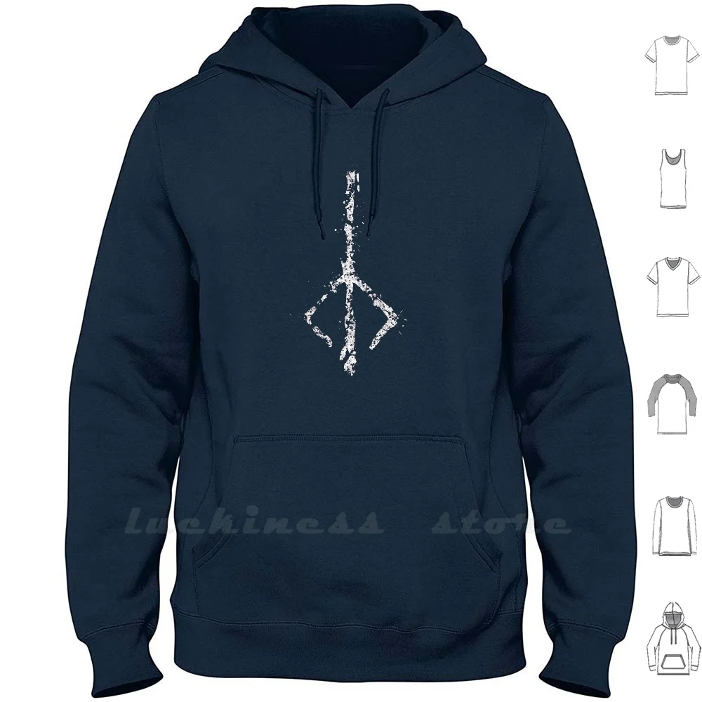 Felpe Con Cappuccio Bloodborne Manica Lunga Bloodborne Blood 698 Dark Souls Splatter Bianco Nero Simbolo Logo