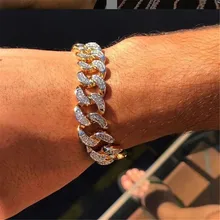 Полный AAA стразы, Bling, кубинская цепочка, Iced Out, мужской браслет, циркон, проложили, золото, серебро, браслеты для мужчин, хип-хоп ювелирные изделия