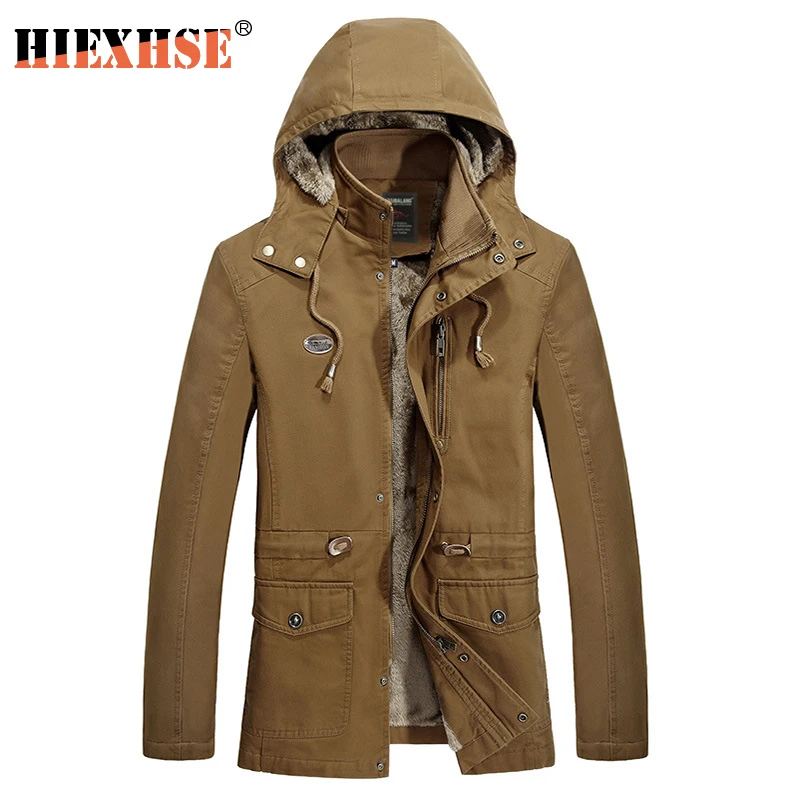 

HIEXHSE Winter Jacket Men Parka Coat Fleece Jackets Thick Military Warm Medium-long Brand Coats Big Pockets Casual Mens Clothing