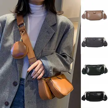 

Fashion Solid Color PU Leather Shoulder Messenger Bag Casual Crossbody Bags Women Handbags Totes Bag 3 Sets Evening Clutch Purse