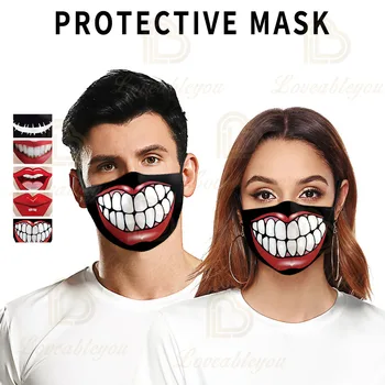 

Cute Print Big Mouth Muffle Mask Black Bilayer Filters Cotton Mask Face Dustproof Washable Unisex Masks