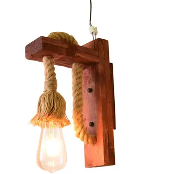 

220V E27 American Style Wood Wall Lamp Decorative Retro Hanging Hemp Rope Light Bedside Corridor Living Room Hotel Cafe Lighitng