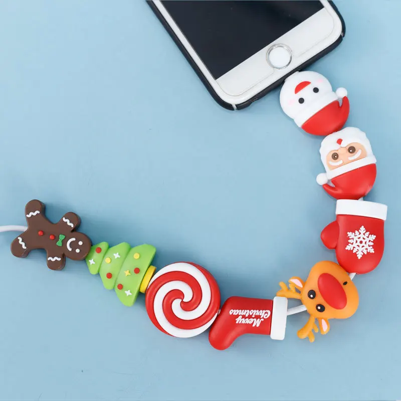 

Santa Claus Cartoon Cable Protector Data Line Protective Case Cable Winder Cover For iPhone USB Charging Cable Cute Gift