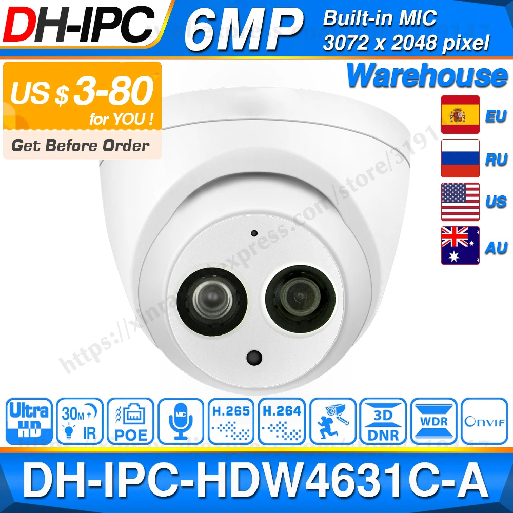 Dahua IPC HDW4631C A 6MP HD POE сетевая Мини купольная IP камера металлический корпус Встроенный микрофон CCTV камера 30 м ИК Ночное Видение Dahua IK10|ip camera|mini dome camerasdome camera | АлиЭкспресс