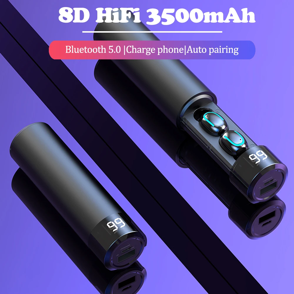 

3500mAh Mini Wireless Bluetooth Earphone Headset Sport Stereo Noise Cancelling Headphones TWS Wireless Earbuds Waterproof V5.0