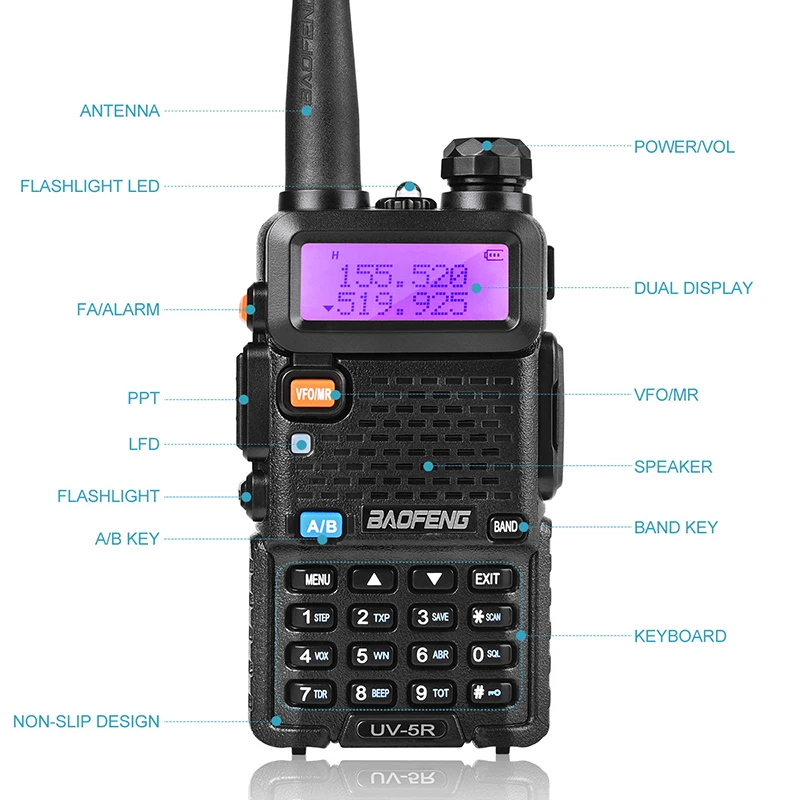 Рация BaoFeng UV 5R двусторонняя 8 Вт 10 км 136 каналов Двухдиапазонная УВЧ (174 400 МГц) (520