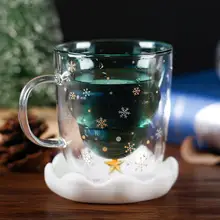 3D Звезда желаний Рождественская елка с двойными стенками Стеклянная кофейная кружка латте Снежинка Крышка Силикагель кофе чай молоко чашка лучший друг Gif