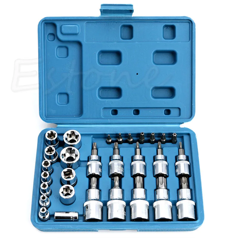 

29Pcs/Set Torx Screwdriver Socket Bit 1/4" 3/8" 1/2" Socket Bits Adapter With Storage Case Box