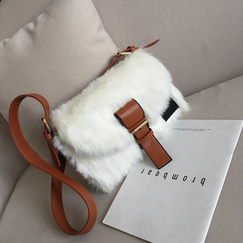 

2019 NEW Winter Fashion New Sweet Girl Square bag High quality Soft Plush Women's Designer Handbag Casual Shoulder Messenger bag