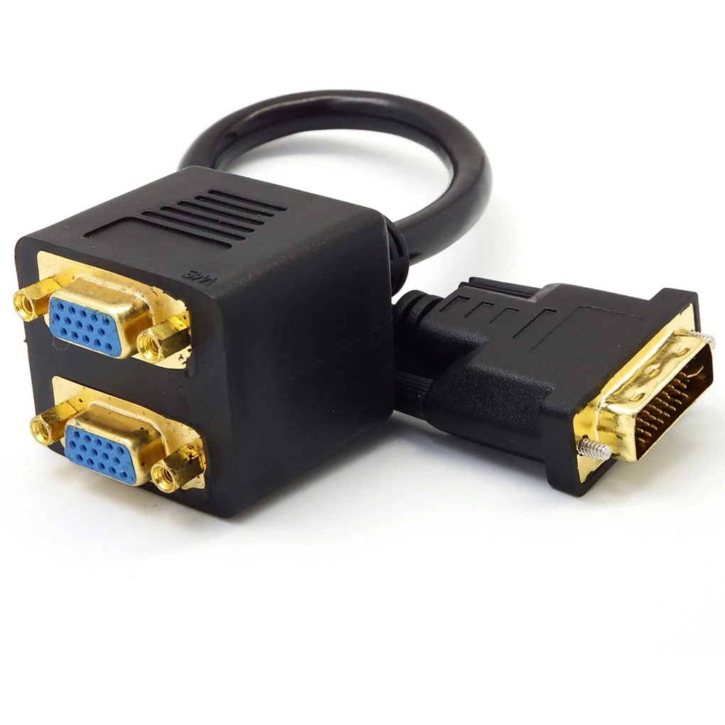 DVI-I разветвитель для кабеля VGA 1 Мужской вход 2 Женский выходной адаптер Шнур Компьютерные аксессуары