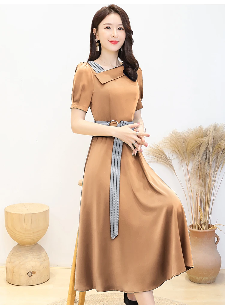3XL בתוספת גודל משרד ליידי Midi שחור שמלות נשים Bodycon המפלגה מקסי Vestidos 2021 קיץ בציר סאטן אצטט מקרית שמלה קיצית