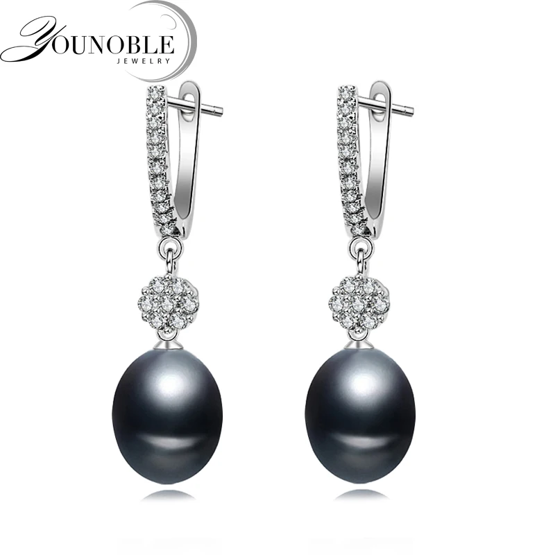 black pearl earring Natural Freshwater Grey Pearl Earring For Women,wedding Bohemia Bridal 925 Sterling Silver Earrings Pearl Gift - Цвет камня: black pearl earring