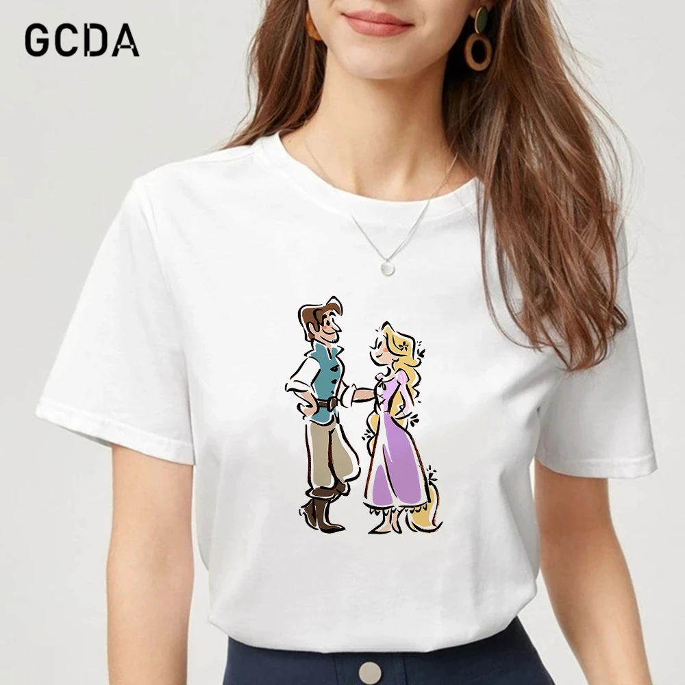 Para buscar refugio Diacrítico índice Camiseta de Rapunzel con estampado de princesa Disney para mujer, remeras  blancas de gran tamaño, Tops para niñas - AliExpress Ropa de mujer