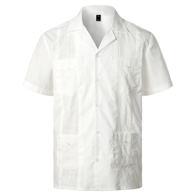 Cuban Camp Guayabera Shirt Men Short Sleeve Casual Button Down Embroidery Mens Shirts Soft Breathable Solid Color Beach Shirts Casual Shirts Aliexpress