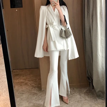

HIGH STREET New Fashion 2020 Designer Blazer Suit Set Women's Cape Sleeve CloaK Blazer Jacket Flare Pants Set