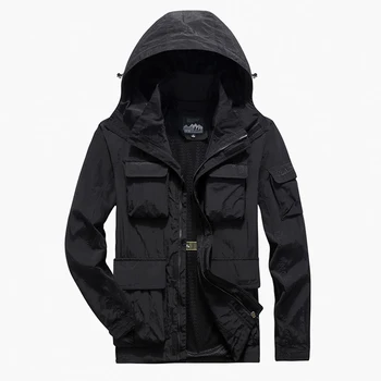 

Men's Casual Jackets Spring Autumn Outerwear Windbreaker Man Hooded Coat Multi-pocket Males Climbing Clothes Plus Size 6XL 7XL