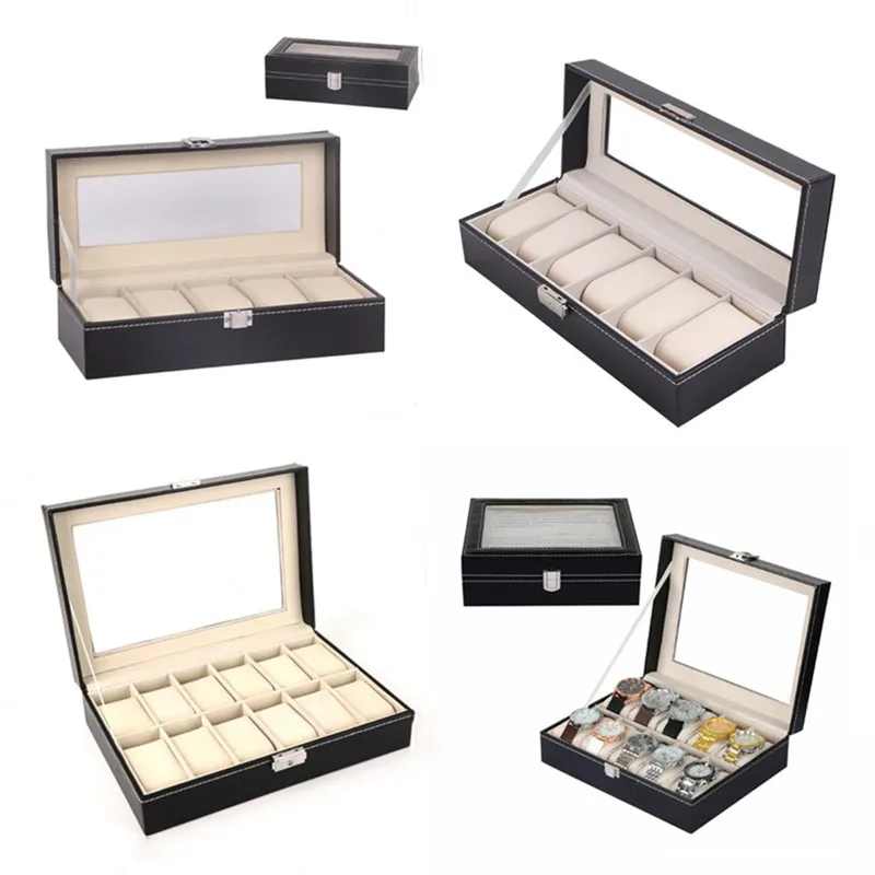 5/6/10/12 Grids PU Leather Watch Box Quartz Watches Case Holder Organizer Jewelry Boxes Display With Lock Best Gift