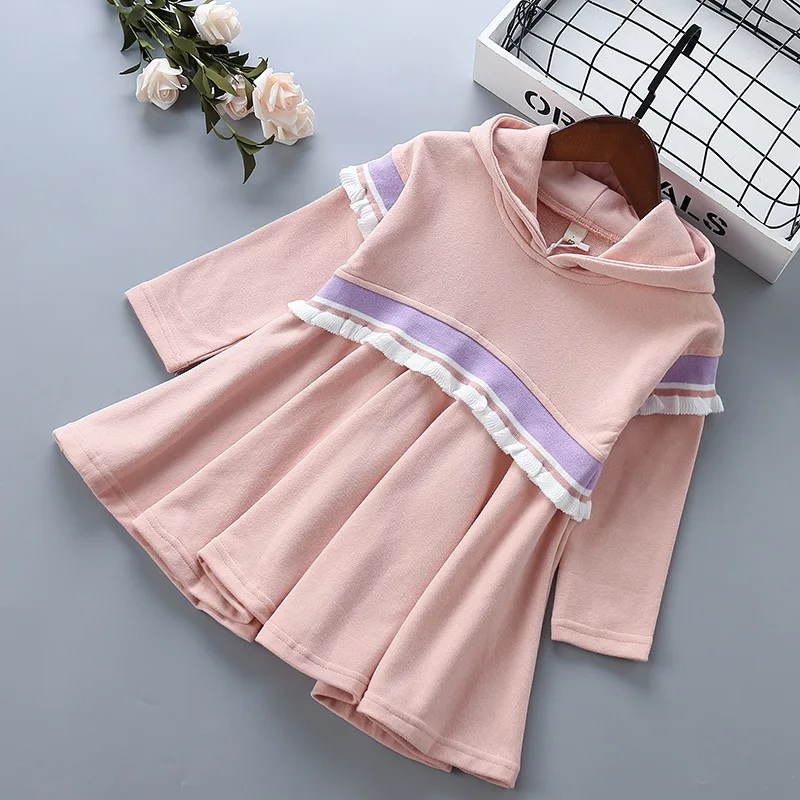 

Kids Dresses For Girls Fashion Hooded Dress Cotton Girl Pleated Patchwork Princess Dress Baby Girl Dress Children Clothes