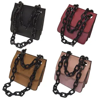 

Retro Women Shoulder Messenger Bags Square Thick Pocket Chain PU Leather Joker Large Capacity Ladies Handbag Crossbody