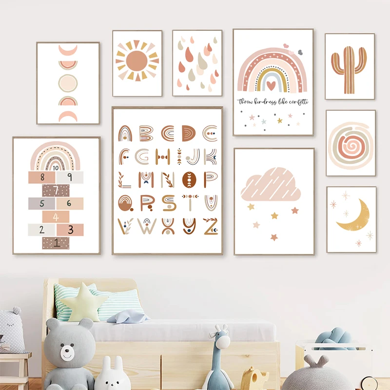 Gallery Wall Art Set of 6 Prints, Nursery Set Scandinavian Prints