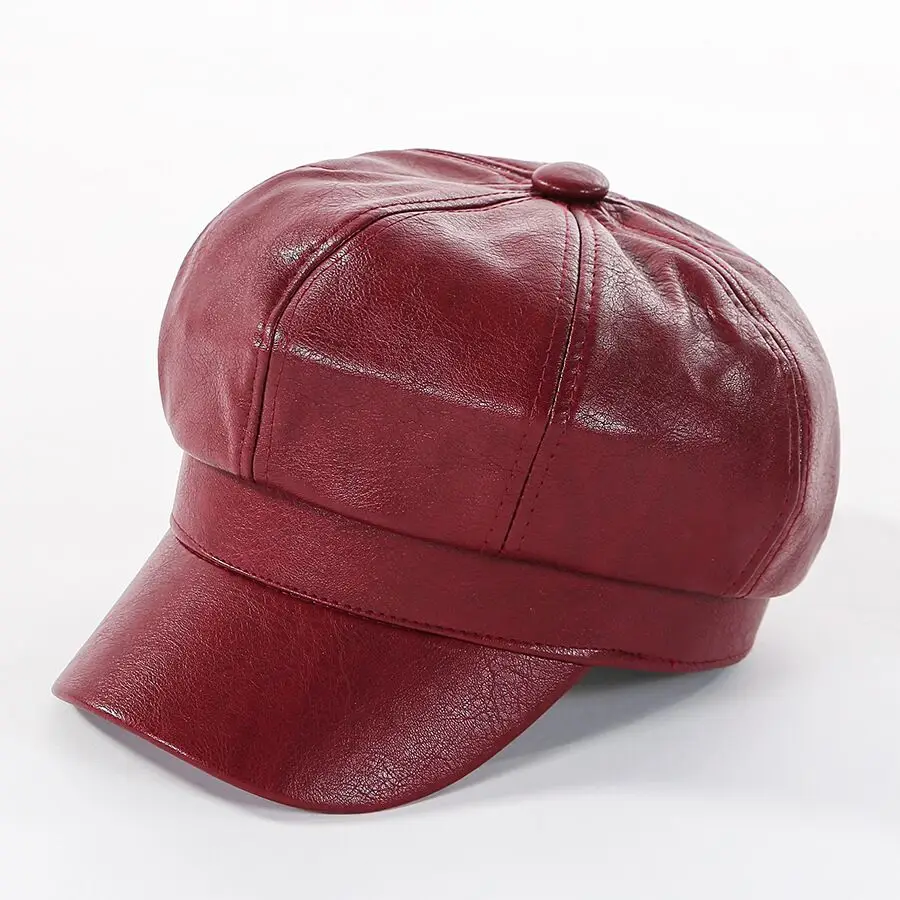 Pu Leather Beret Hat Winter Hats For Women Painter Newsboy Cap Male Vintage England Style Beret Female Black Boinas Hats