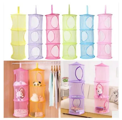 

High Quality DIY 3 layer Hanging Storage Net Kids Toy Organizer Bag Bedroom Wall Door Closet