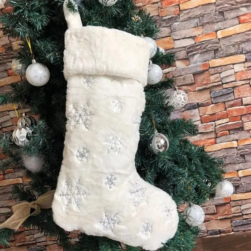 

Rabbit Hair Christmas Stockings Embroided Snowflakes Household Party Decor