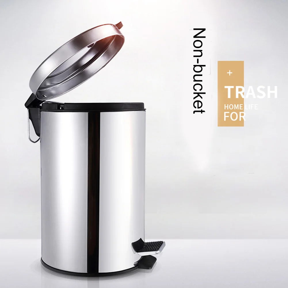 Round Stainless Steel Step Trash Can Wastebasket Garbage Container Bin for Bathroom Bedroom Kitchen DNJ998